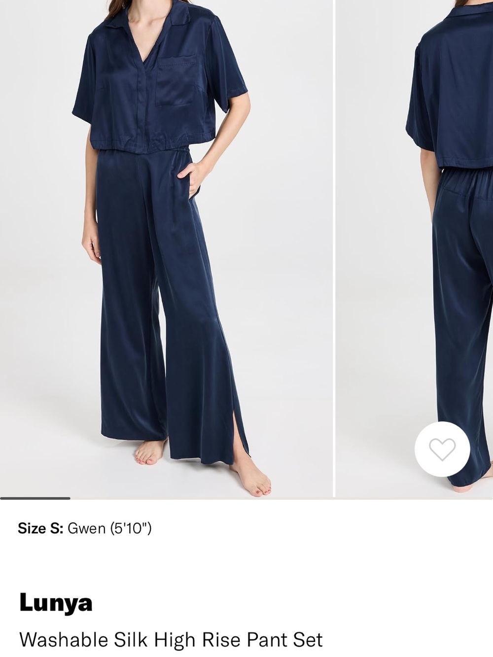 lunya Navy Silk Short-Sleeve Button Top & Wide-Leg Pants - Picture 7 of 14